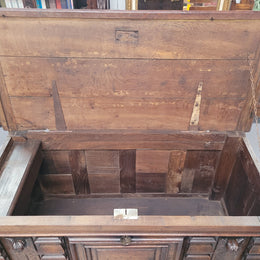 Stunning 18th Century solid French oak Cassone. It has plently of storage space inside along with two drawers at the bottom. It has loads of charter and has been sourced from France. It is in good original detailed condition.