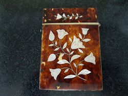 Victorian Tortoiseshell Card Case Inlaid With Floral Panels of Mother Of Peral | Antique & Vintage | Moonee Ponds Antiques | Australia Wide Delivery