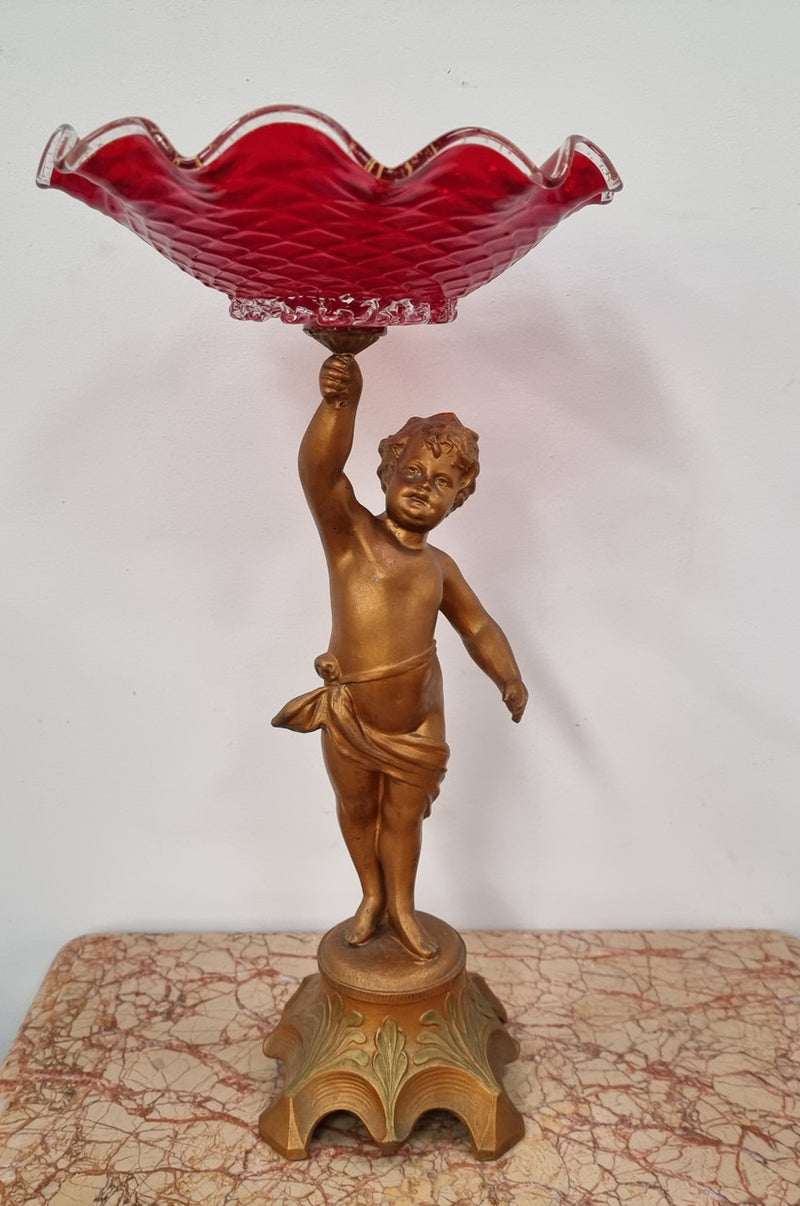 Beautiful Victorian Ruby glass comport and cherub stand in good original condition.
