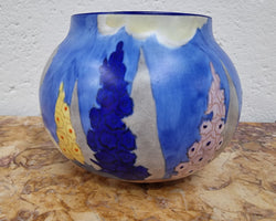 Carlton Ware Vase Globular Shape With Hand Painted Potted Rose Bush & Hollyhocks | Antique & Vintage | Moonee Ponds Antiques | Australia Wide Delivery