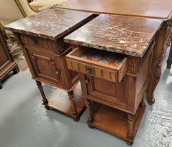 Pair French Oak Henry II Style Rouge Marble Topped Bedside Cabinet | Antique & Vintage | Moonee Ponds Antiques | Australia Wide Delivery