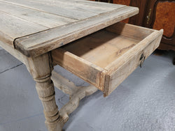 French Stripped Oak Pedestal Stretcher Base Farmhouse Table | Antique & Vintage | Moonee Ponds Antiques | Australia Wide Delivery