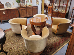 Four Stunning Original Art Deco Tulip Shaped Salon Lounge Chairs & Walnut Table Made Specifically for The Hotel Le Malandre | Antique & Vintage | Moonee Ponds Antiques | Australia Wide Delivery