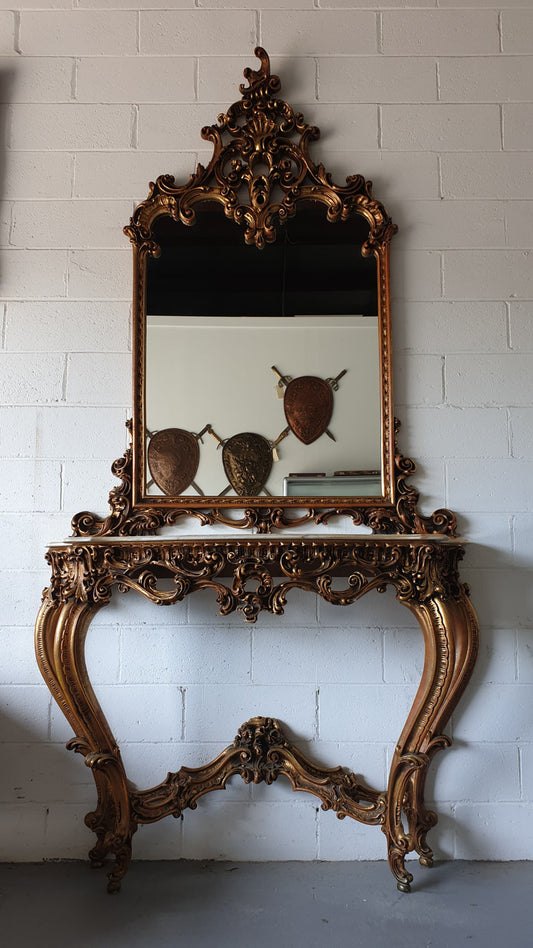 Louis XV Style Gilt Timber & Alabaster Top Console & Mirror