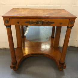 Art Deco Empire Style Console/Desk. It has a mirror underneath and a dawer. It could be used as a console table or as a small desk. In good restored condition.