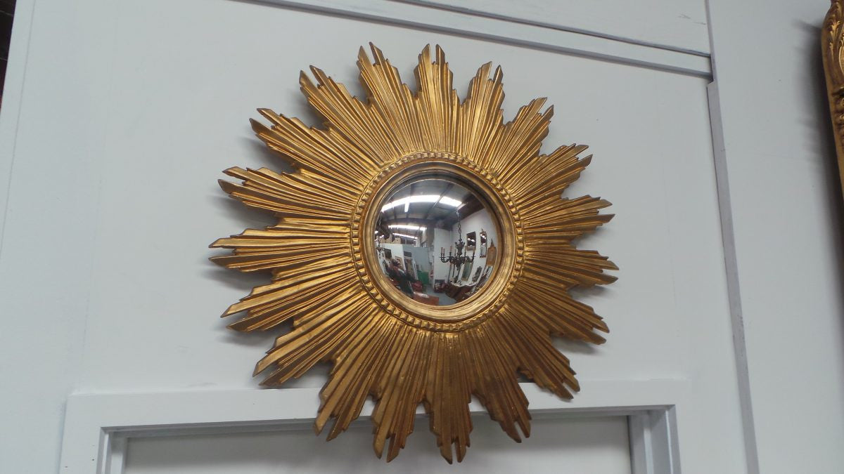 Fabulous Vintage Gold Painted Starburst Mirror