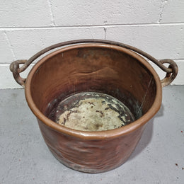 Antique French Copper firewood handled bucket. It is in good original detailed condition.