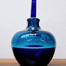 Impressive Signed 2 tone Blue Glass Perfume Bottle With Stopper. No Chips or Cracks in good condition.  Please see photos as they form part of the description.