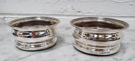 Quality Vintage Sterling Silver wine coasters. London 1969.