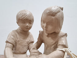 Vintage Austin Productions Signed Patricia Hannon Sculpture "Girl Boy & Dog" 1981GG183 | Antique & Vintage | Moonee Ponds Antiques | Australia Wide Delivery