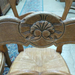 Set Of Four French Oak Rush Seat Dining Chairs