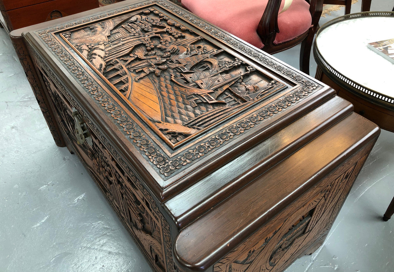 Beautiful carved Camphor wood Chest | Antique & Vintage | Moonee Ponds Antiques | Australia Wide Delivery