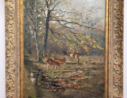 Charming Oil Painting on Canvas Depicting a Forest Scene & Deer | Antique & Vintage | Moonee Ponds Antiques | Australia Wide Delivery