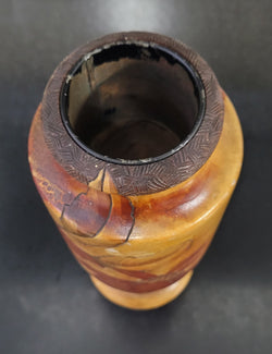 Antique Pokerwork Timber Vase With Floral Design | Antique & Vintage | Moonee Ponds Antiques | Australia Wide Delivery