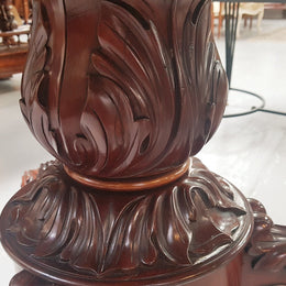A superb early 19th century French Louis Philippe mahogany centre table, with original round carved rough marble with reeded-edge and is in good original condition.
