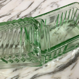 Green Depression Glass Butter Dish