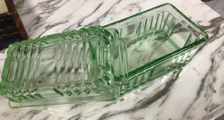 Green Depression Glass Butter Dish | Antique & Vintage | Moonee Ponds Antiques | Australia Wide Delivery