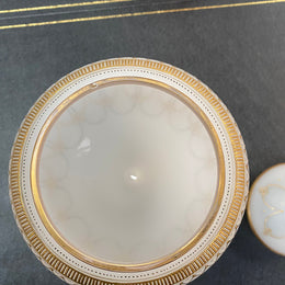 Classical Victorian milk glass & gilt decorated urn/vase. In good condition.