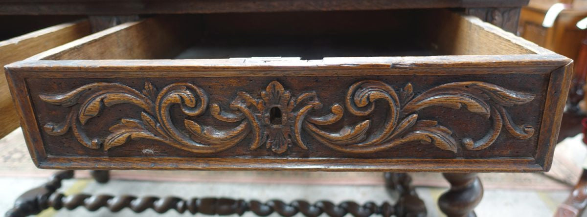 1860's French Oak Gothic Style Two Drawer Desk