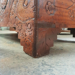 Carved Boat Scene Camphor Wooden Trunk