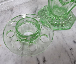 Green Depression Glass Flower Vase With Insert | Antique & Vintage | Moonee Ponds Antiques | Australia Wide Delivery