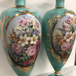 Pair of Antique French Limoges hand painted vases. Marked WG & Co (W Guerin & Co France Limoges) Circa 1900.