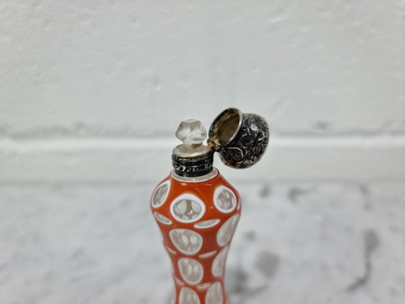 Rare Antique 19th century French silver top and double overlay glass scent bottle. Internal stopper intact and is in good original condition, please view photos as they help form part of the description.