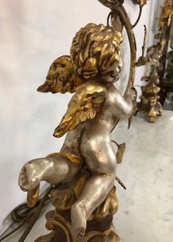 Pair of Charming Carved Wooden Cherub Two Light Lamps | Antique & Vintage | Moonee Ponds Antiques | Australia Wide Delivery