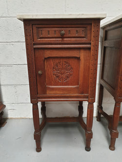 French Pair Of Oak White Marble Top Bedside Cabinets | Antique & Vintage | Moonee Ponds Antiques | Australia Wide Delivery