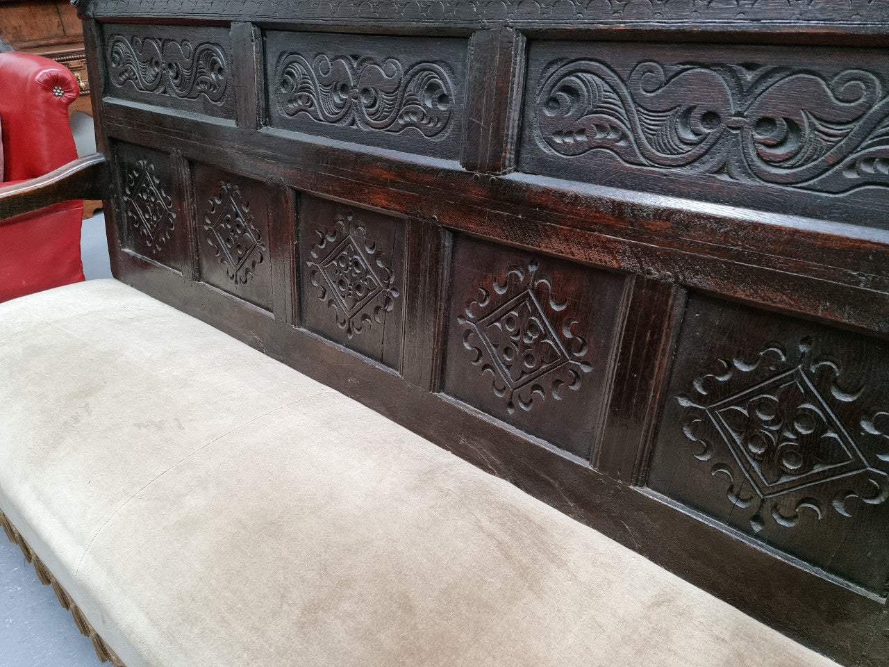 Sensational Antique French Oak Gothic Revival Bench Seat