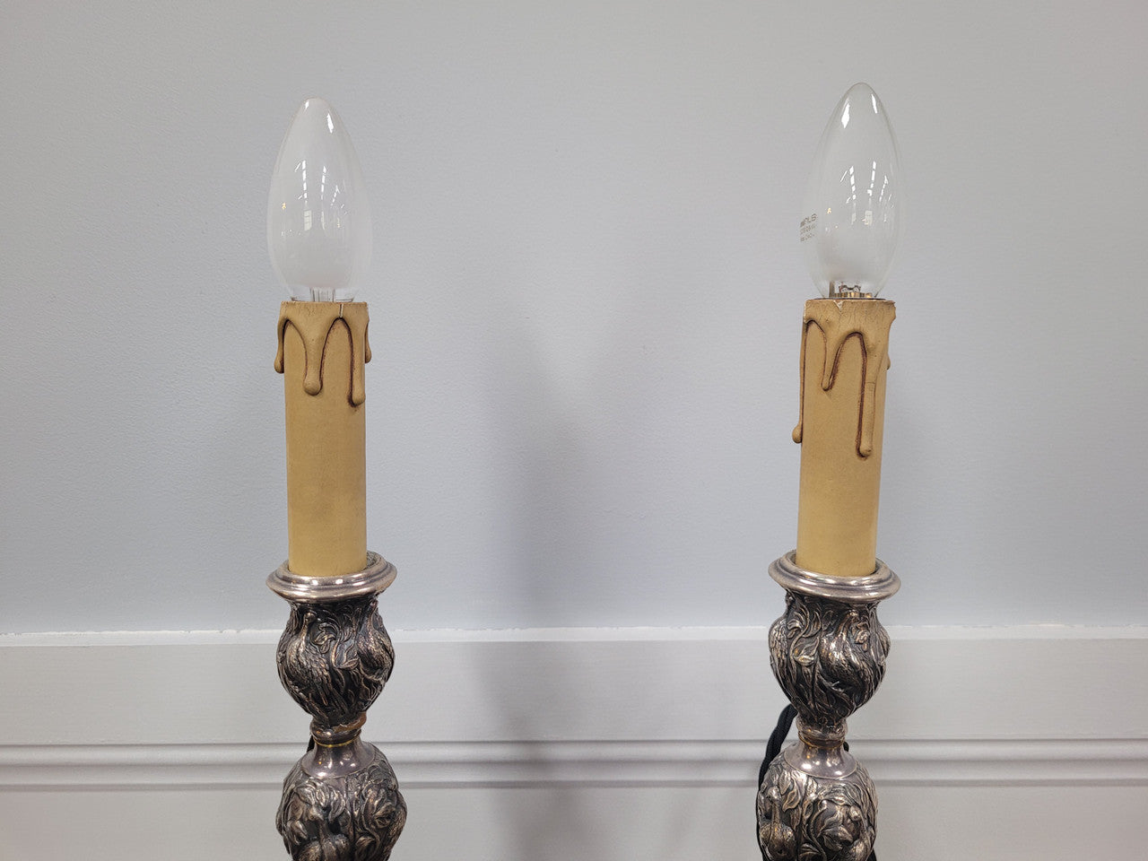 Pair of Antique French Silver Candlestick Table Lamps | Antique & Vintage | Moonee Ponds Antiques | Australia Wide Delivery