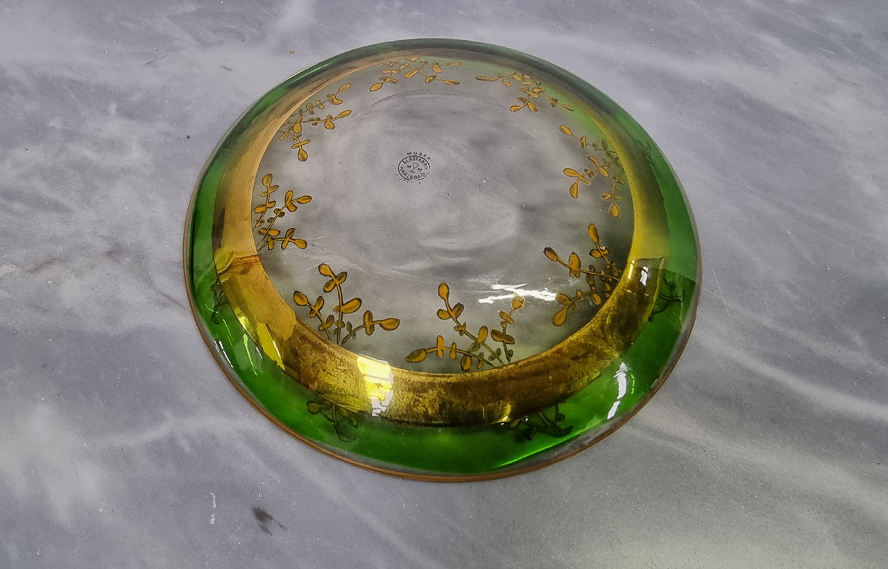 Small Green And Gold Moser Glass Plate