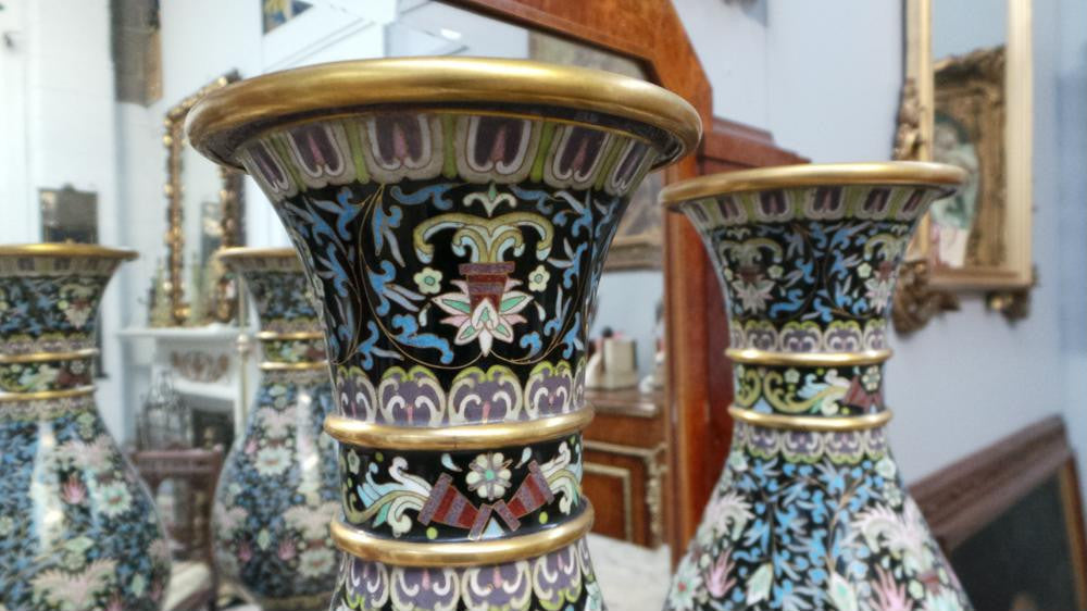 Pair Of Late Victorian Cloisonne Vases | Antique & Vintage | Moonee Ponds Antiques | Australia Wide Delivery