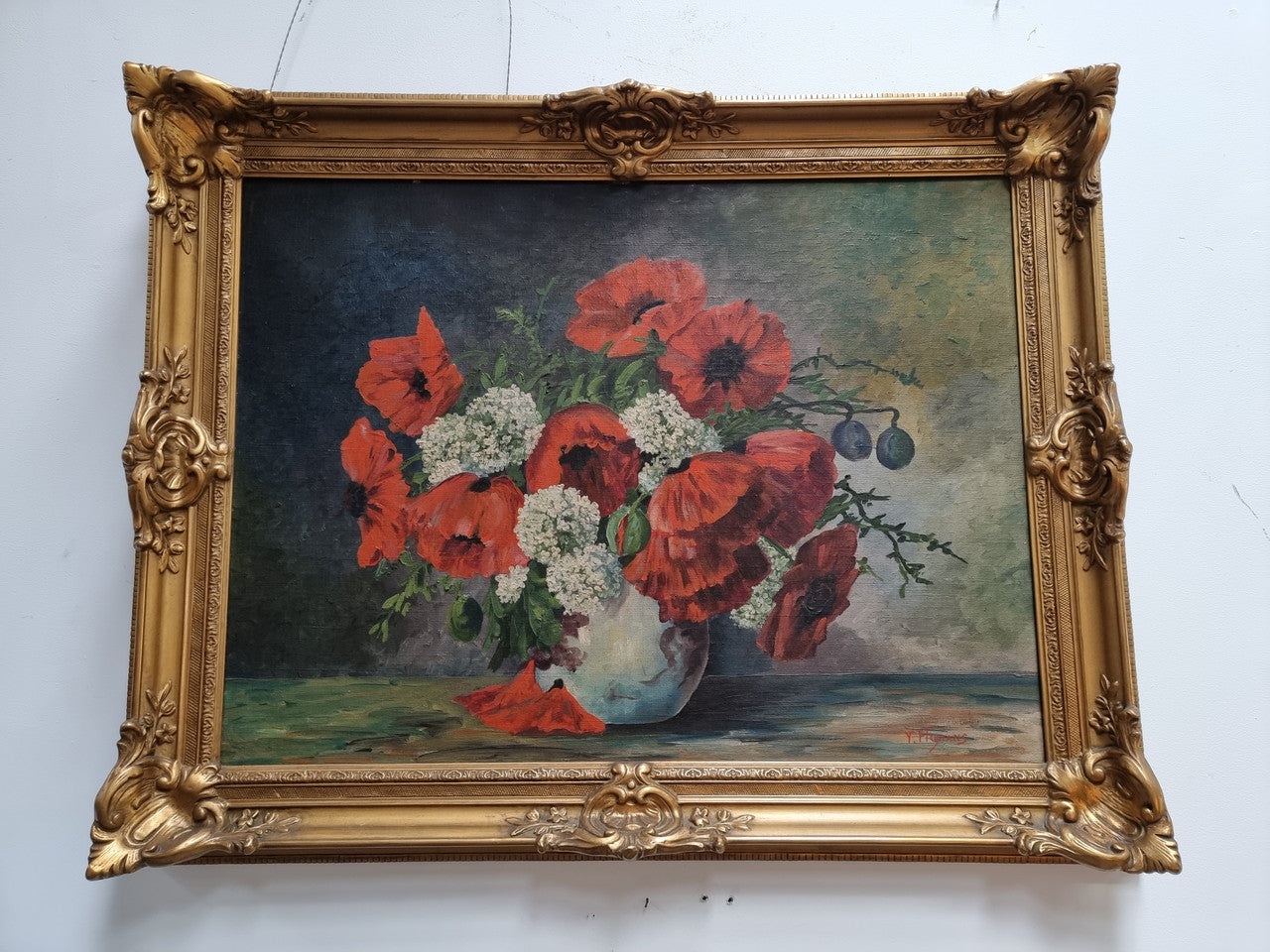 Beautiful Antique Dutch Framed Floral Oil Painting