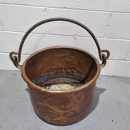 Antique French Copper firewood handled bucket. It is in good original detailed condition.