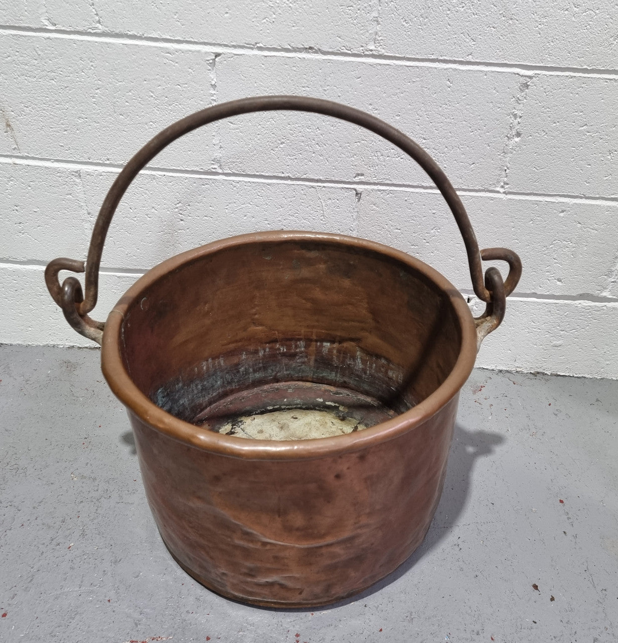 Antique French Copper firewood handled bucket. It is in good original detailed condition.