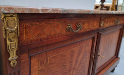 Louis 16th Style Mahogany Marble Top Cupboard With Marquetry Inlay | Antique & Vintage | Moonee Ponds Antiques | Australia Wide Delivery