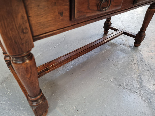 Beautiful French oak 2 drawer coffee table. In good original detailed condition.