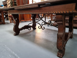 French Spanish Style Oak Parquetry Top Extension Table | Antique & Vintage | Moonee Ponds Antiques | Australia Wide Delivery