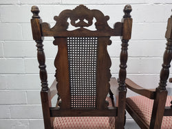 Pair Oak Jacobean Revival Carver Chairs with Cane Back | Antique & Vintage | Moonee Ponds Antiques | Australia Wide Delivery