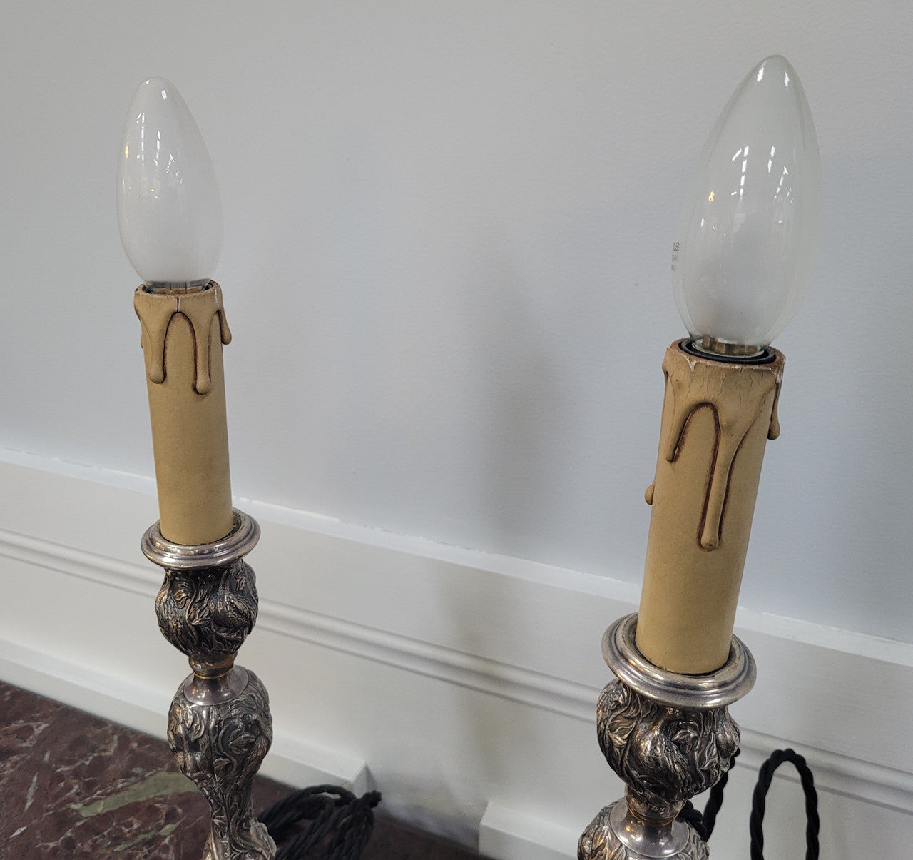 Pair of Antique French Silver Candlestick Table Lamps | Antique & Vintage | Moonee Ponds Antiques | Australia Wide Delivery