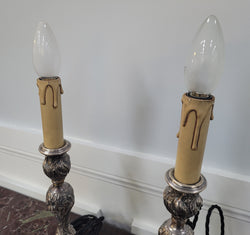 Pair of Antique French Silver Candlestick Table Lamps | Antique & Vintage | Moonee Ponds Antiques | Australia Wide Delivery