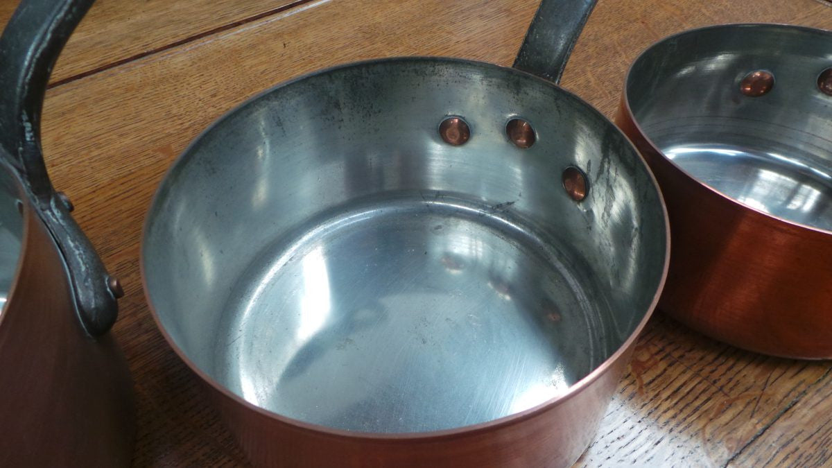 Set of Five French Copper Saucepans