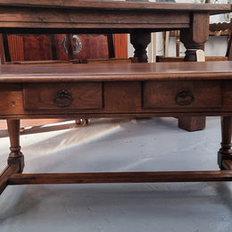 Beautiful French oak 2 drawer coffee table. In good original detailed condition.