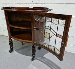 Oak Tudor Auto Trolley With Leadlight Glass | Antique & Vintage | Moonee Ponds Antiques | Australia Wide Delivery