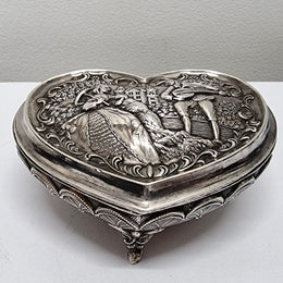 Vintage Silver Plated & Embossed Design Heart Shape Trinket Box