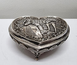 Vintage Silver Plated & Embossed Design Heart Shape Trinket Box | Antique & Vintage | Moonee Ponds Antiques | Australia Wide Delivery