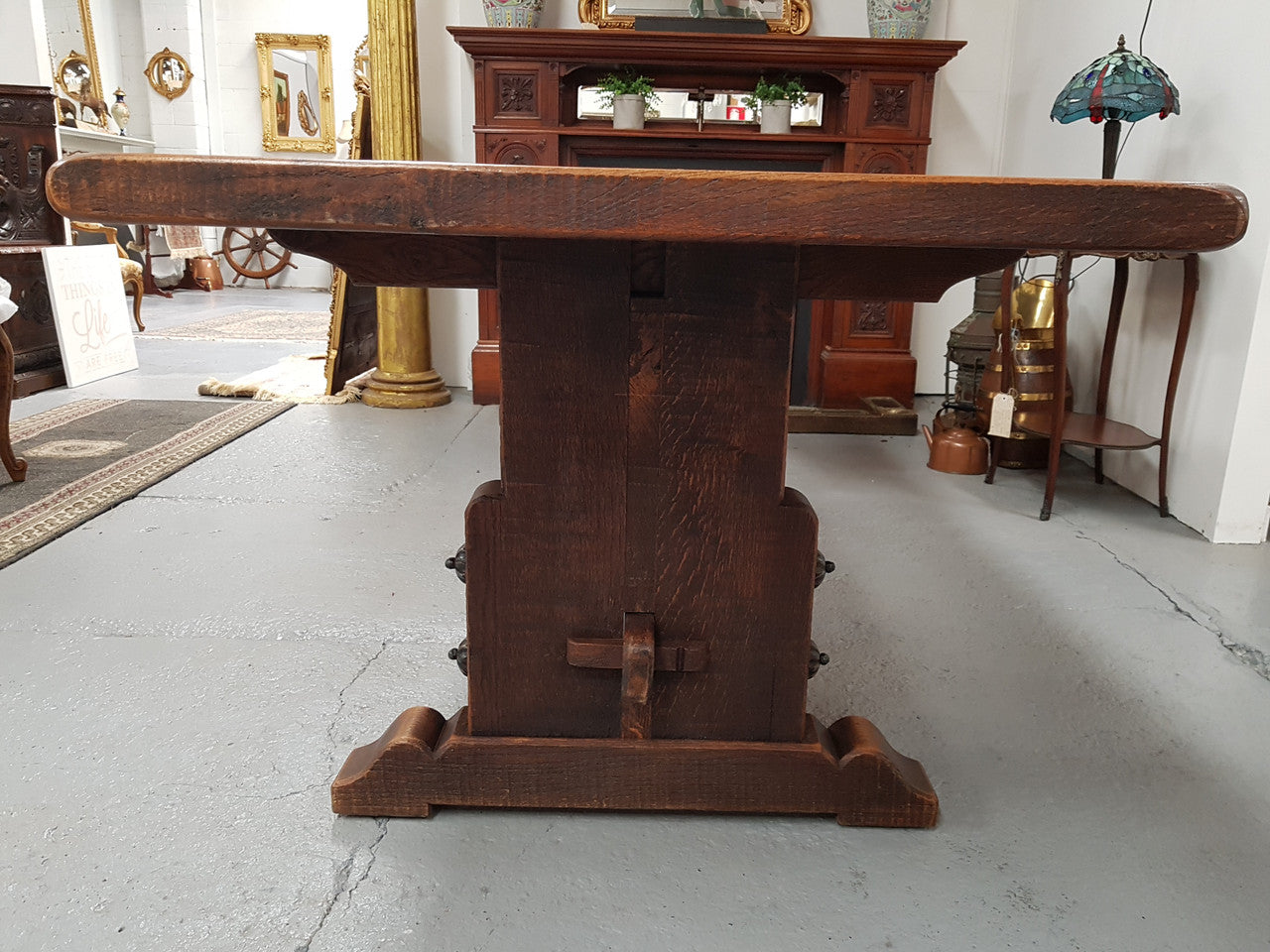 19th Century French Oak pedestal farmhouse table. In very good original detailed condition. Circa 1860's.