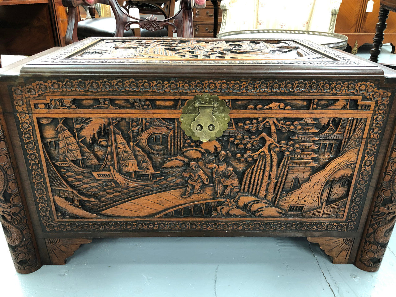Beautiful carved Camphor wood Chest | Antique & Vintage | Moonee Ponds Antiques | Australia Wide Delivery
