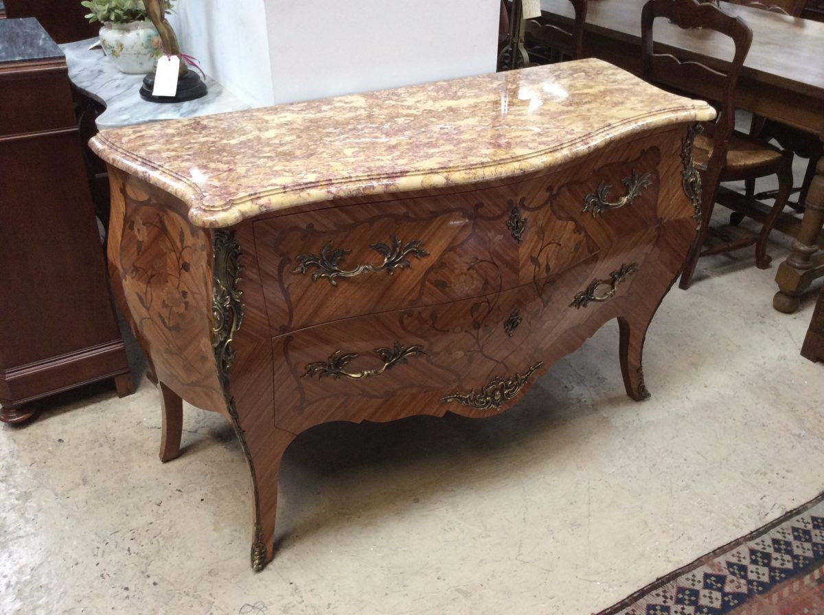 French Marquetry Inlay Kingwood Louis XV Marble Top Commode | Antique & Vintage | Moonee Ponds Antiques | Australia Wide Delivery